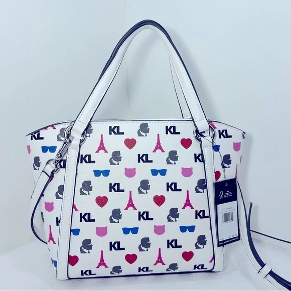 Karl Lagerfeld Paris Iris Tote Handbag, crossbody strap White multi - Picture 11 of 14